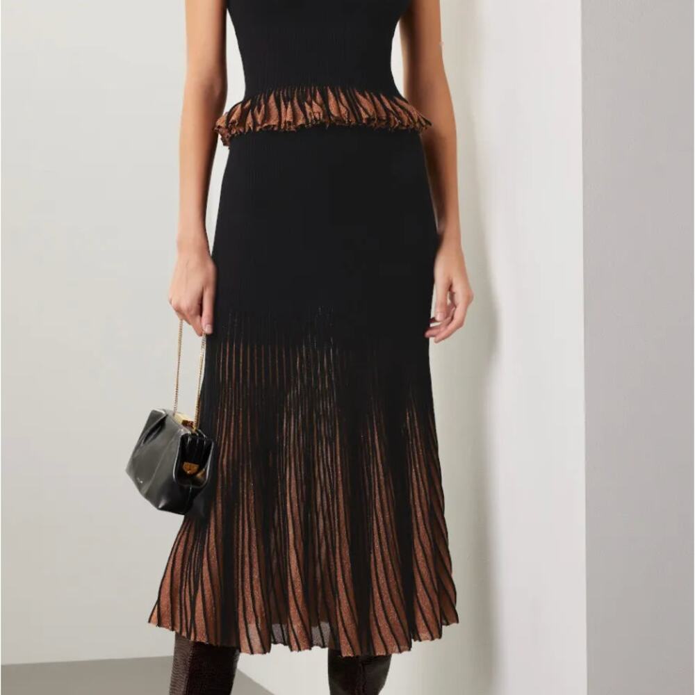 Ulla Johnson Black Metallic Midi Skirt SMALL Ombre Cocktail Work Designer $500 - Picture 3 of 13